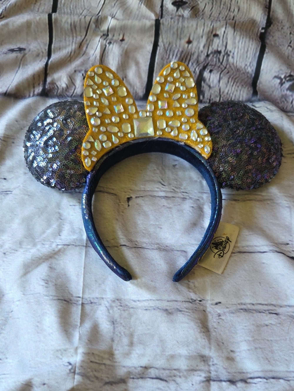 Disney World 50th Sequin Mouse Ear Headband with Gold Bow